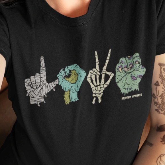 NWOT Murder Apparel Monster Love Sign Language Cotton T-shirt - Picture 2 of 6